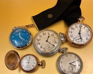 Antique pocket watches 14KT Waltham Vanguard & Elgin.  Hamilton,  Elgin, & Shell SuperX Motor Oil 