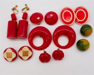 8 Vintage Pairs of Mid Century Modern Bakelite Earrings