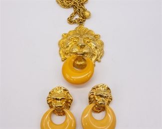 Kenneth J Lane Lion Head Door Knocker Necklace Earrings