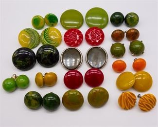 Vintage Lot Bakelite 17 Pairs Earrings incl Carved