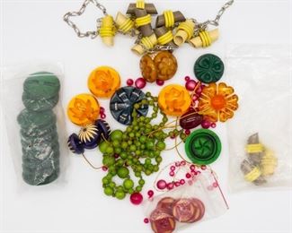 Vintage Lot Jewelry Beads and Buttons incl Carved