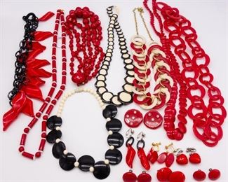 Vintage Lot Red White and Black Jewelry incl Trifari