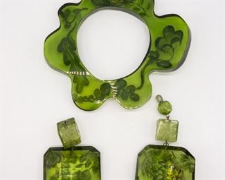 Joyce Francis Reverse Carved Bangle and Earrings