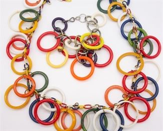 Vintage Mid Century Plastic Circle Necklace Bracelet