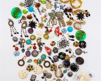 Vintage Lot 50 Prs Earrings w Miriam Haskell, Sterling