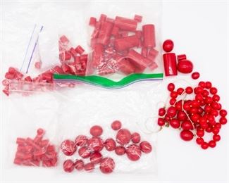 Vintage Plastic Lot Red Beads Variously Sized