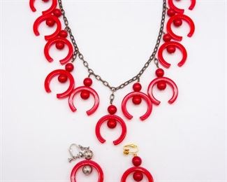 Vintage Assorted Red Bakelite Necklace, Earrings