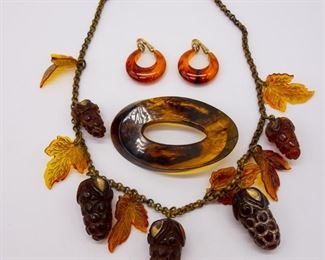 Vintage Assorted Red Bakelite Necklace, Earrings