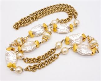 Vintage Lawrence VRBA Faux Pearl Rhinestone Necklace