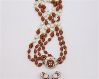 Vintage Mid Century Hobe Necklace Earrings Suite