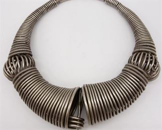 Vintage Mid Century Coiled Metal Tribal Motif Necklace