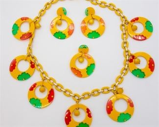 Mid Century Plastic Over the Top Necklace Earrings Set
