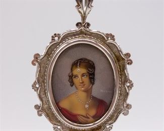 Vintage 18K White Gold Mini Portrait Pendant Brooch