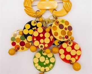 Vintage Large Bakelite Polka Dot Dangle Brooch Pin
