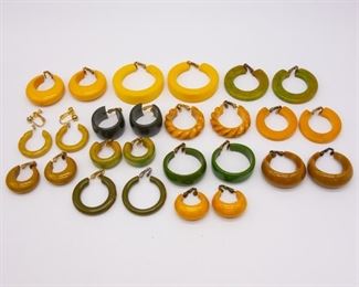 Vintage Lot of 13 Pairs Bakelite Hoop Earrings