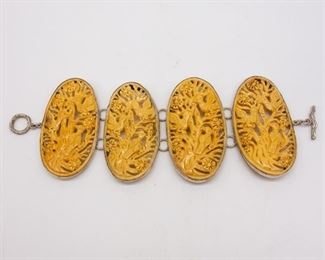 Signed Amy Kahn Russell Carved Bird Silver Bracelet