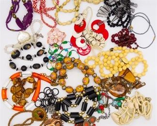 Vintage Lot 25 Necklaces incl Hobe, Art Glass, Egypt