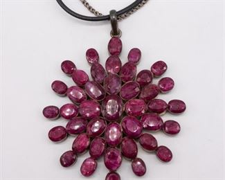Large Sterling Silver Faceted Natural Ruby Pendant