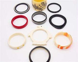 Vintage Lot 10 Plastic Bracelets incl Penguin, Carved