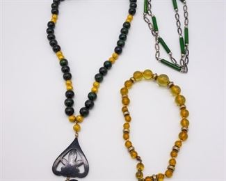 Lot 3 Bakelite Beaded Necklaces Marbled, Translucent