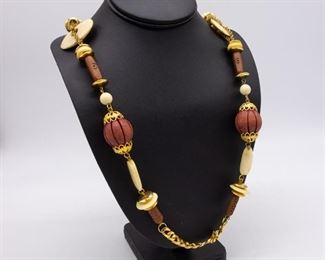 Mid Century Lawrence VRBA Wood Bead Shell Necklace