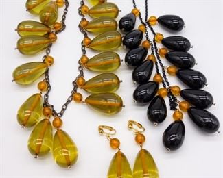 Vintage Bakelite Dangle Bead Necklaces, Pair Earrings