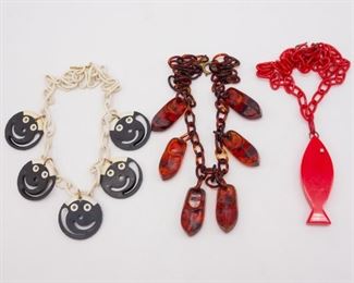 3 Vintage MCM Lucite and Bakelite Necklaces