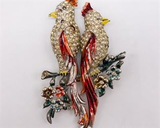 Vintage Coro Duette Double Cockatiel Brooch Pin