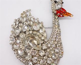 David Mandel The Show Must Go On! Jeweled Swan Brooch
