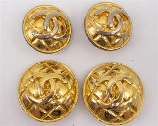 Two Pairs Vintage Chanel CC Monogram Clip Earrings