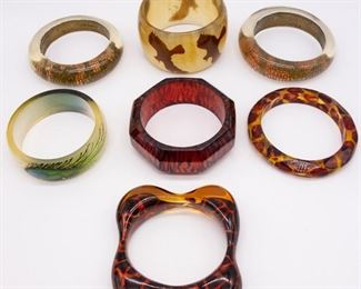 Vintage Lot 7 Lucite Animal Theme Bangle Bracelets