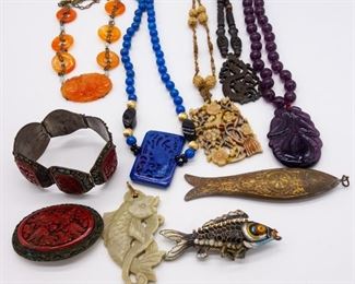 Vintage Lot Asian Fashion Jewelry incl Articulated Fish