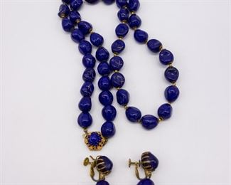 Vintage Miriam Haskell Blue Stone Necklace Earrings Set