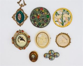 Vintage Lot Jewelry incl Micromosaic, Goldstone, Locket