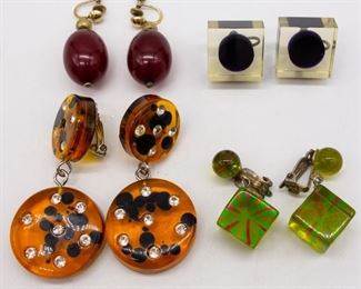 Lot of 4 Vintage Acrylic Modernist Earrings