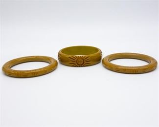 Vintage Lot of 3 Carved Bakelite Bangle Bracelets