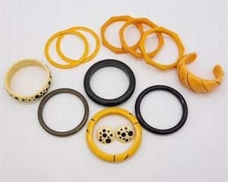 Vintage Lot Bakelite and Early Plastic Bangle Bracelets