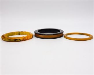 Vintage Lot of 3 Bakelite Bangle Bracelets incl Marbled