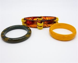 Vintage Bakelite Bracelets incl Faceted, Carved