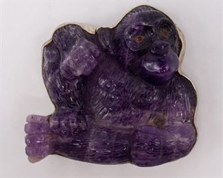 Amy Kahn Russell 925 Silver Amethyst Gorilla Brooch