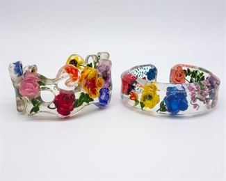 Vintage Joyce Francis Reverse Carved Painted Bracelets 