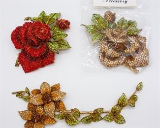 Vintage Over-the-Top Rhinestone Floral Brooch Pins