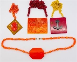 Lot 4 Mid Century Bakelite Plastic Necklaces