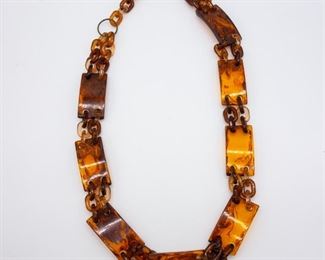 Vintage Amber Colored Bakelite 31" Panel Belt/ Necklace
