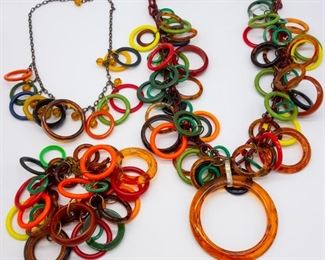 Vintage Bakelite and Plastic Hoop Necklaces, Bracelet