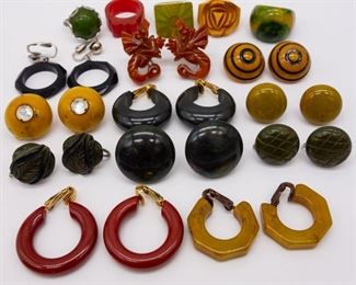Vintage Lot Bakelite Earrings and Rings incl Carved