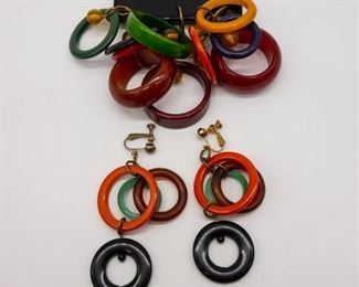 Vintage Bakelite Hoop Earrings Dangle Brooch Suite