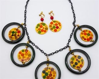 Vintage Bakelite Polka Dot Necklace Earrings Suite
