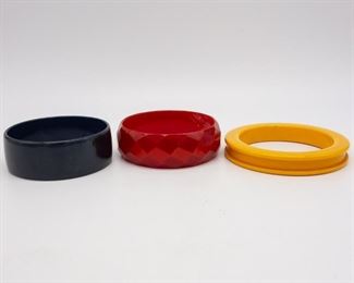 Vintage Lot of 3 Bakelite Bracelets incl Red Faceted