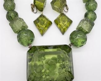 Vintage Joyce Francis Carved Floral Necklace Earrings